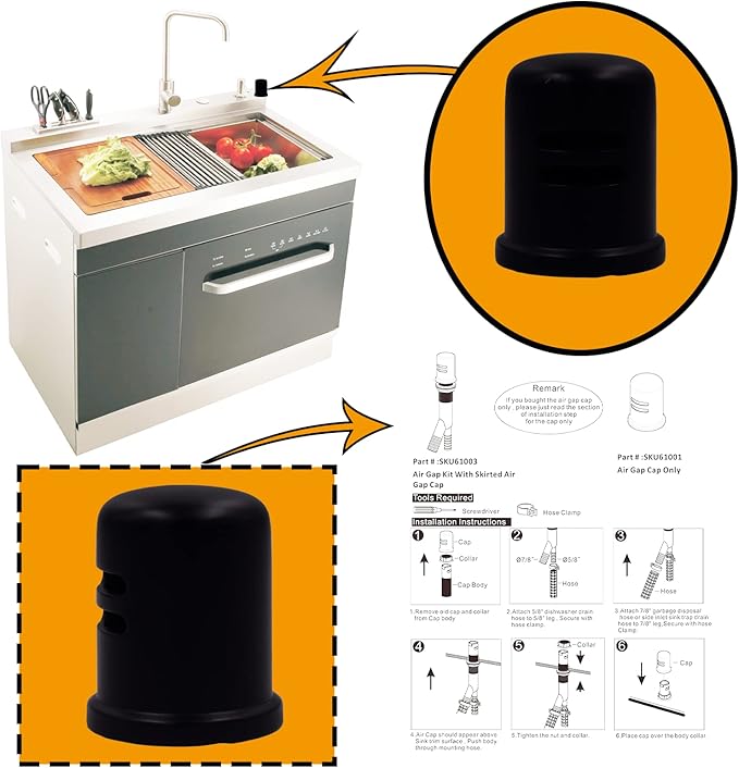 1-5/8" cap diameter 2-1/4 Dishwasher Solid Brass Air Gap Cap Only, Replacement for air gap dishwasher Air Gap Cover Fits Most Air Gap Bodies (Matte Black)