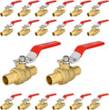 20-Pack Foskan 3/4 Inch PEX Crimp Full Port Ball Valve with Red Handle, Brass Quarter Turn Shut-off Valve for PEX Tubing