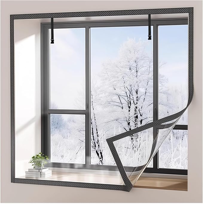 TECUUL Window Insulation for Winter, 47''X63'' Window Insulation Kit Thicken Plastic Transparent Window Film Easy Installation Keep Cold Out Weatherproof Soundproof Thermal Curtain