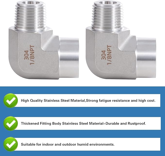 Stainless Steel Pipe Fitting,90 Degree Barstock Street Elbow, 1/8" NPT Male x 1/8" NPT Female (Pack of 2)