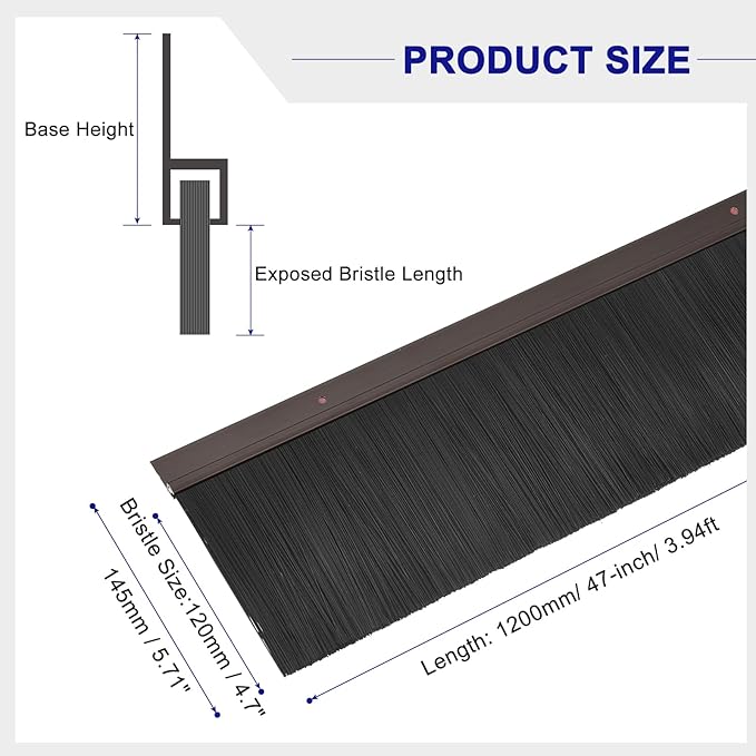 uxcell 2Pcs Door Brush Bottom Sweep H-Shape Aluminum Alloy Base with 4.7-inch PP Brush for Home, Industrial (47-inch L, Brown)