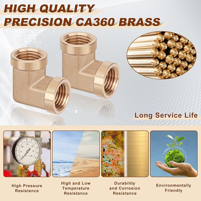 2pcs 1/4” Brass Fittings 90 Degree Barstock Street Elbow 1/4" NPT Female Pipe to 1/4" NPT Female Pipe 1/4 NPT Female Elbow Forged Brass Pipe Fittings