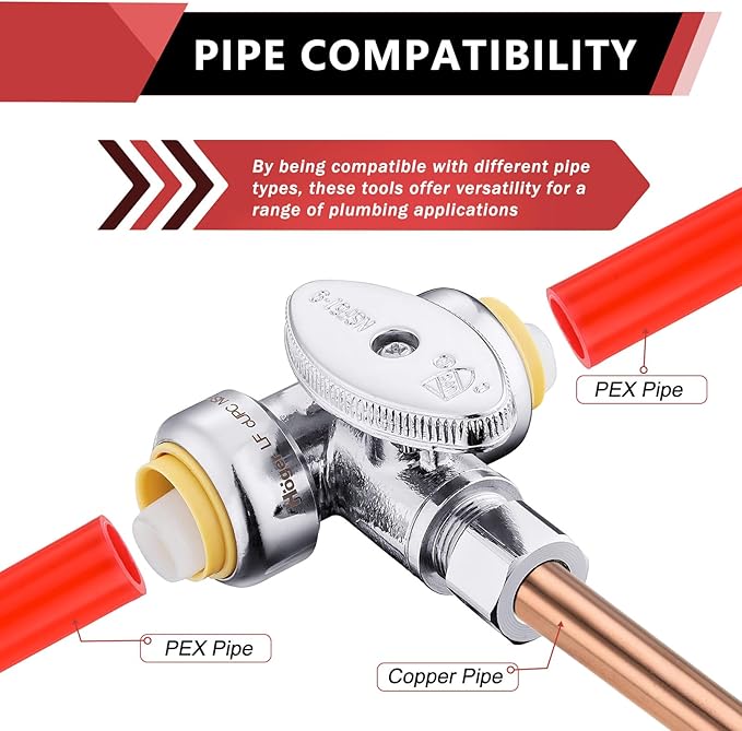 (Pack of 5) EFIELD Push Fit Tee Stop Valve 1/2" Push x 1/2" Push x 3/8" OD, 1/4 Turn, Water Shut Off Valve Chrome with a Disconnect Clip,(PF-VALVE044)