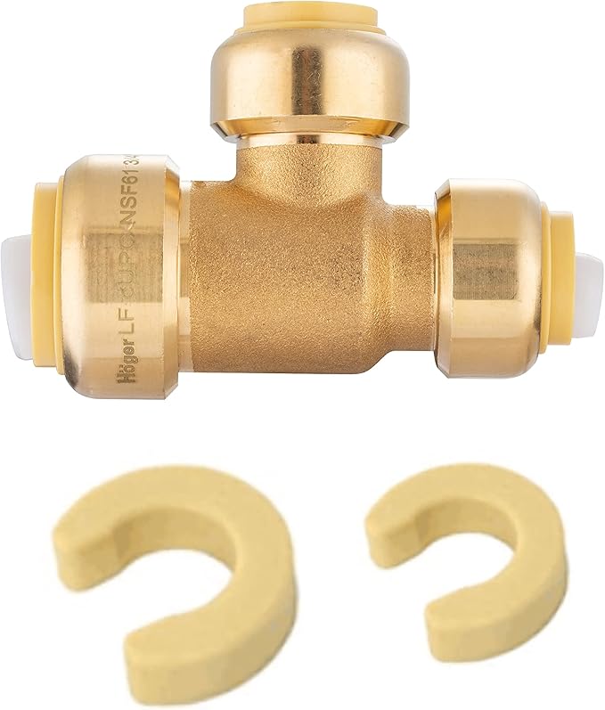 EFIELD Push-Fit Fitting 3/4" X 1/2" X 1/2" Tee to Connect Pex, Copper, CPVC Pipe with Two Size Disconnect Tool Clips,(PF129)