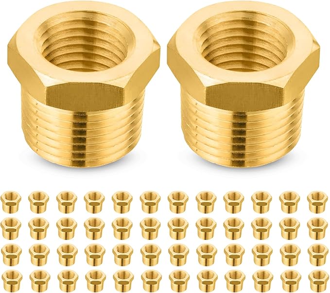 50-PCs HeSun Brass Thread Pipe Fitting, 1/2" NPT Male x 1/8" NPT Female Reducer Hex Bushing Adapter(NPT027-50)
