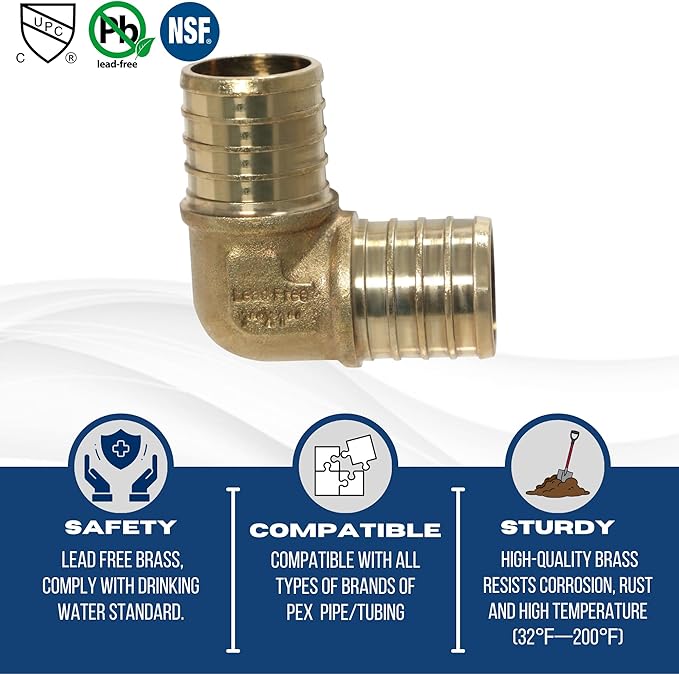 XFITTING 1 in X 1 in Pex Elbow, Brass Crimp Fittings, 25 Pieces
