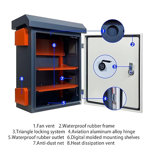 Outdoor Electrical Box NEMA Enclosure Weatherproof Junction Box with Fan Vent Metal Electrical Cabinet with Shelves (20x16x8”)