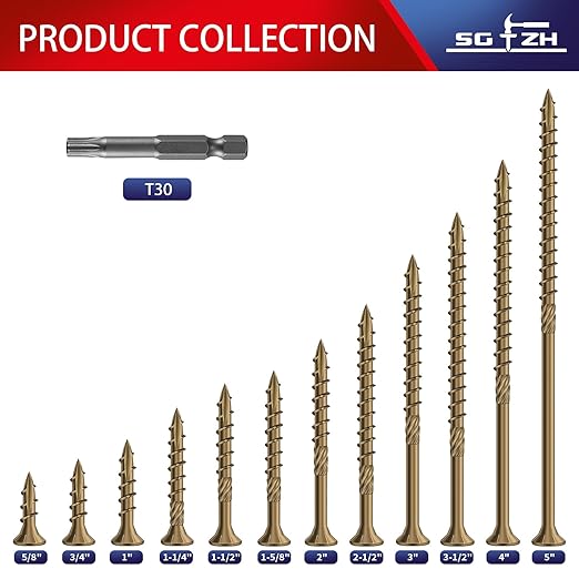 #14 x 7 Inch Deck Screws (215Pcs) 10lb. Carbon Steel, Yellow, Flat Head, Rust Resistant epoxy Coated, with T30 Star Bit