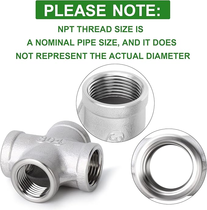 TAISHER 2PCS Stainless Steel 4 Way Pipe Fittings, 3/4" x 3/4" x 3/4" x 3/4" NPT Female Pipe Fittings