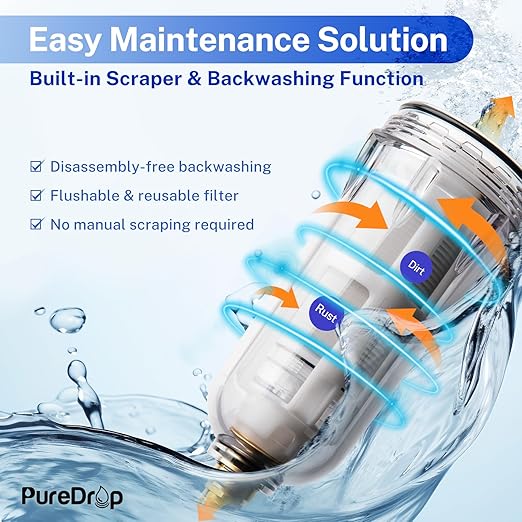 PDR-ARB100WSP Spin Down Sediment Water Filter, Auto Flushing Module with Touch-Screen, Reusable Whole House Sediment Filter for Well Water w/Scraper, 100-Micron Prefilter Filtration System