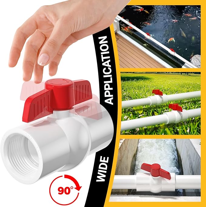 20PCS 1/2" PVC Ball Valves, 1/2" PVC Ball Valve Threaded (NPT), Red T-handle with Shut-Off Valves Socket for Water Project, Swimming Pool, Sprinkler Lines, Outdoor Plumbing & Irrigation System