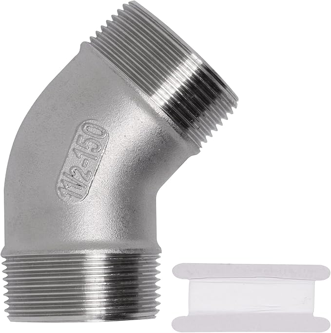 1PCS 304 Stainless Steel 45 Degree Elbow, 1-1/2" NPT Male Pipe to 1-1/2" NPT Male Coupler, Heavy Duty Forged Street Elbow Adapter Pipe Fittings, Class 150