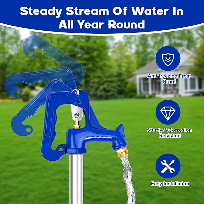 4.25FT Frost Proof Yard Hydrant,Freezeless Frost Free Outdoor Water Hydrant,3/4"Pipe Connection,Total Length 4.25ft,24’’Bury Depth,for Yard, Garden, Pasture Irrigation,Reliable Water Supply