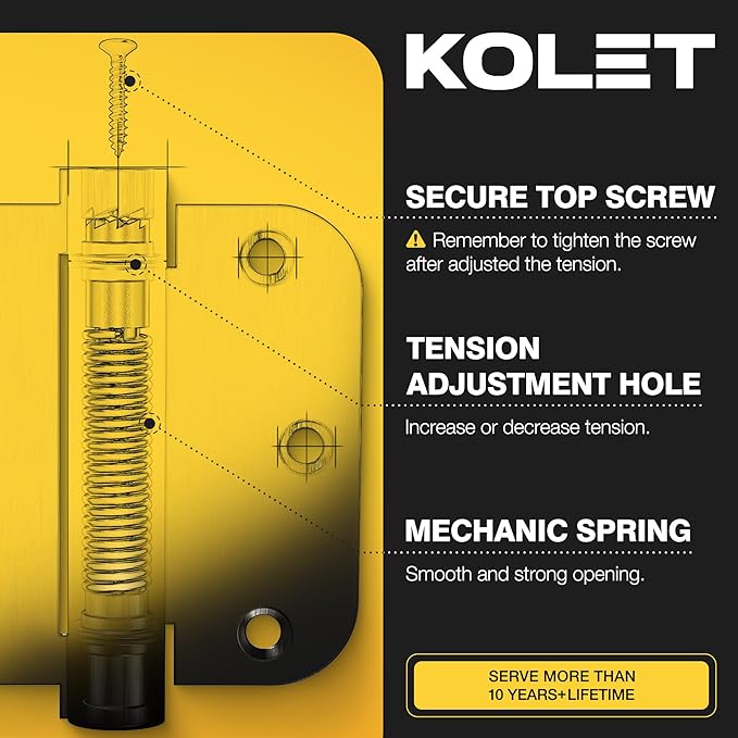 KOLET Self Closing Door Hinges, 3.5 x 3.5 Inches Door Hinges with Auto Close, 5/8" Radius Corners Spring Hinges, Commercial Grade Stainless Steel, No-Pin Installation, Matte Black, 3 Pack