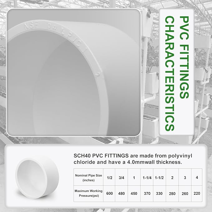 SCH40 PVC Cap 2 Inch - Fit Standard 2" SCH40 PVC Pipes (OD Approx. 2.375"), Zernmiarder Furniture Grade Pipe Caps, White Pipe Cover Fittings for Plumbing, DIY, Garden & Furniture - 12 Pcs