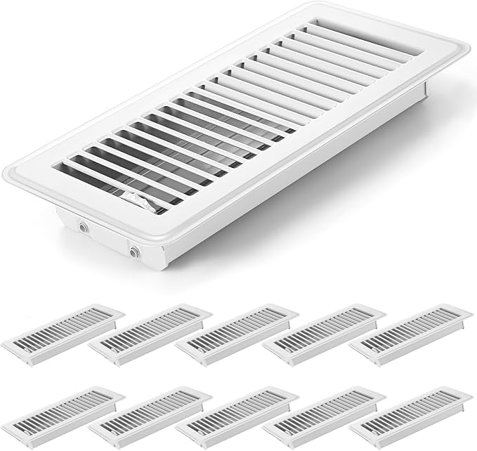 Coume 10 Pack 4" x 10" Floor Vent Covers Heavy Duty Floor Registers Metal Heat Vent Covers with Rust Proof Walkable Finish for Home Floor Grilles Vents(White)