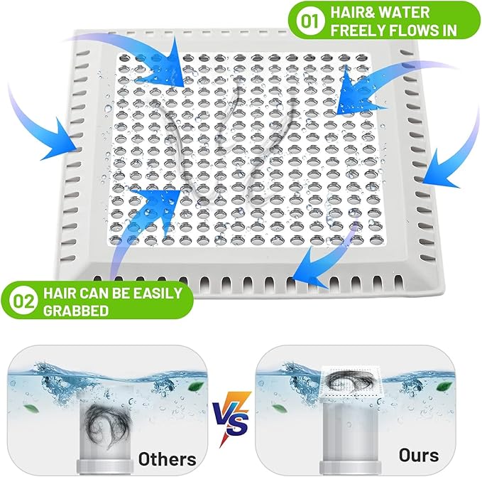 Shower Drain Hair Catcher,Shower Drain Cover Hair Catcher Shower Drain Strainer for Bathroom Floor,Square Shower Hair Drain Catcher to Keep Away from Clogged Drain-No Rust!