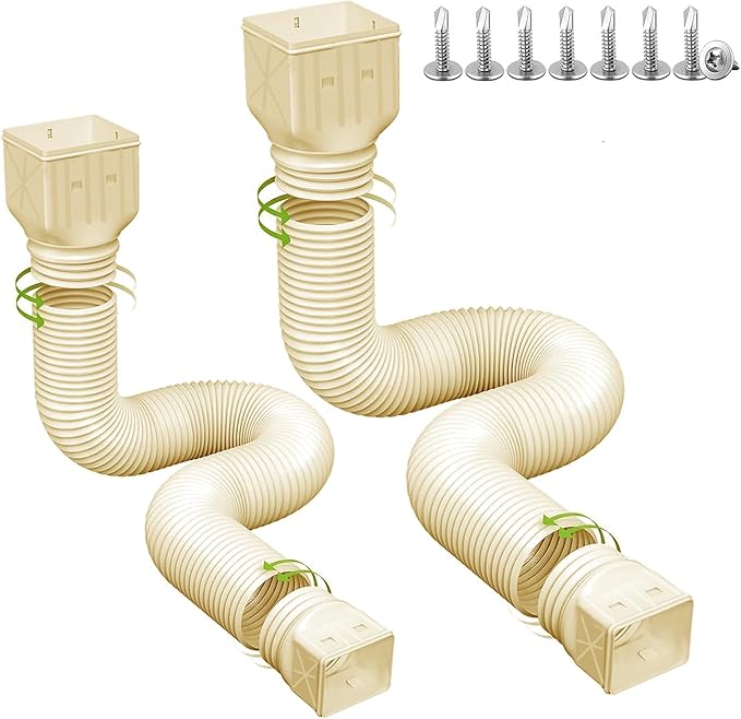 2 pack Flexible Rain Gutter Downspout Extensions,Drain Downspout Extender,Gutter Extension Flexible,Down Spout Drain Extension Pipes,Extendable from 21 to 60 Inches (stone-grey)