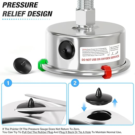 MEANLIN MEASURE 0~15Psi Stainless Steel Liquid Filled Pressure Gauge 2.5" FACE DIAL 1/4" NPT for Water Oil Air Well Pump Tank Tire Pressure Test Back Mount with Stainless Steel Hex Bushing and Snaps