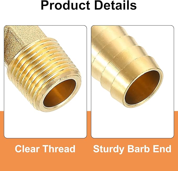 uxcell Brass Hose Barb Fitting, 5/8" x 3/8" NPT 90 Degree Elbow Hose Connector with Hose Clamps for Water Fuel Gas Oil Transportation