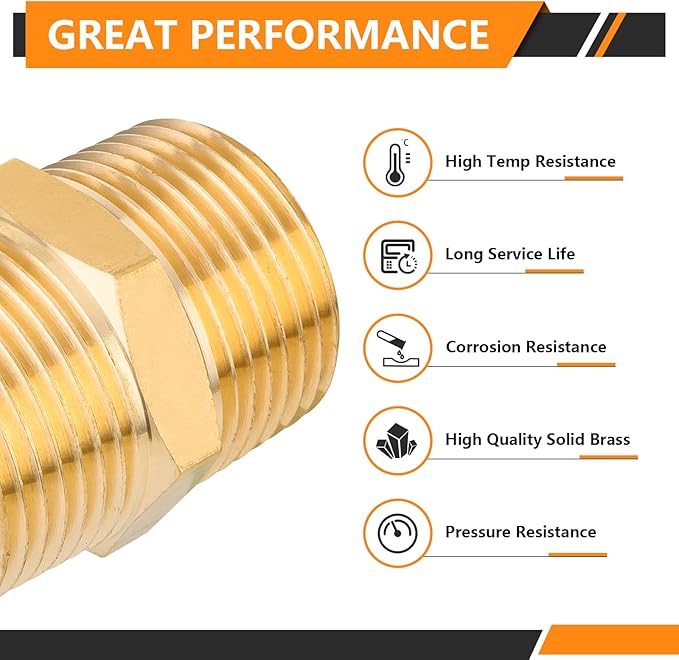 5-PCs HeSun Brass Hex Nipple Pipe Fitting, 3/4" NPT Male x 3/4" NPT Male Nipple Pipe Adapter(NPT014-5)