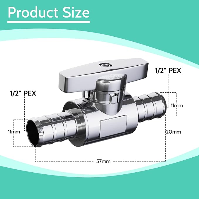 5 Pack Brass Pex Valve, 1/2" Pex x 1/2" Straight Stop Valve