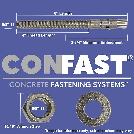 CONFAST 5/8" x 6" Wedge Anchor Zinc Plated (Box of 20)