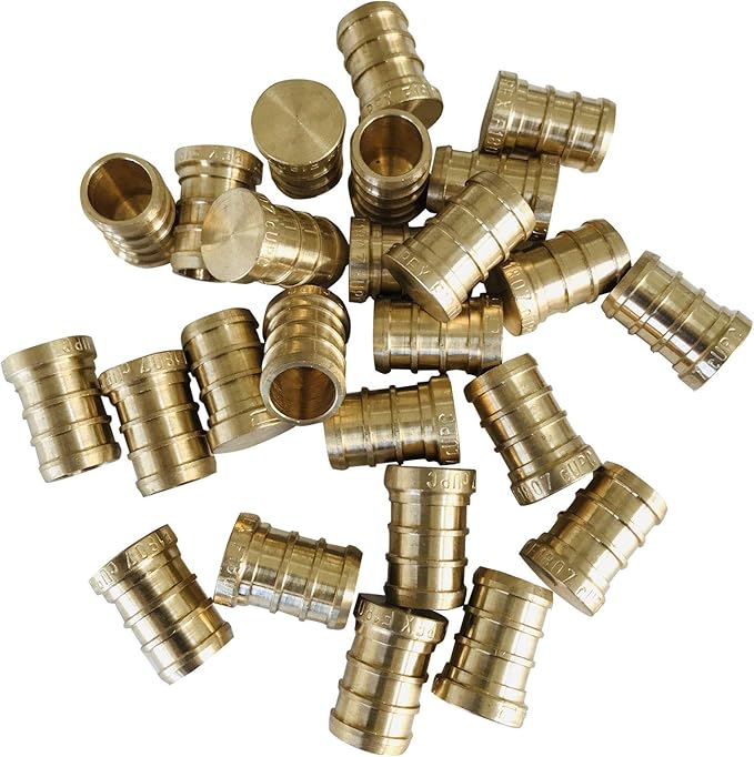 (Pack of 25) EFIELD Pex Plug 1/2" End Cap Pex Pipe Barb Crimp Brass Fitting, 1/2",(PEX1807092-25PCS)