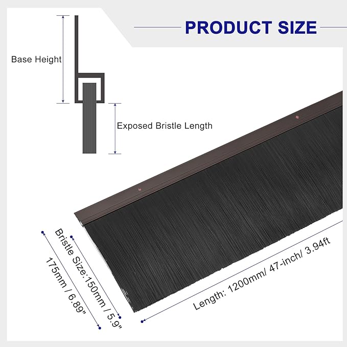uxcell 2Pcs Door Brush Bottom Sweep H-Shape Aluminum Alloy Base with 5.9-inch PP Brush for Home, Industrial (47-inch L, Black)