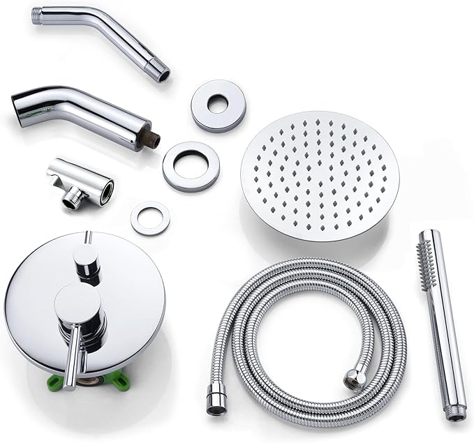 sumerain Rain Shower System with Tub Spout, Tub Shower Faucet Set with 8 inches Shower Head and Hand Shower, Valve Included Chrome