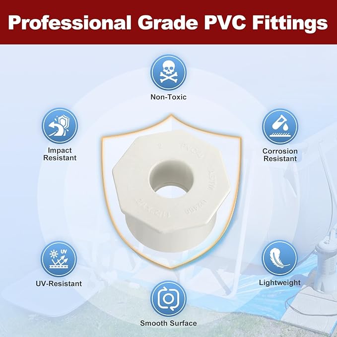 10Pcs 1 1/2" x 1/2" PVC Reducer Bushing Fitting, SCH40 (Socket x Socket) Furniture Grade PVC Pipe Fitting, Reducer Bush Adapter for Home Sewer Plumbing, Industrial, Pipe Connection