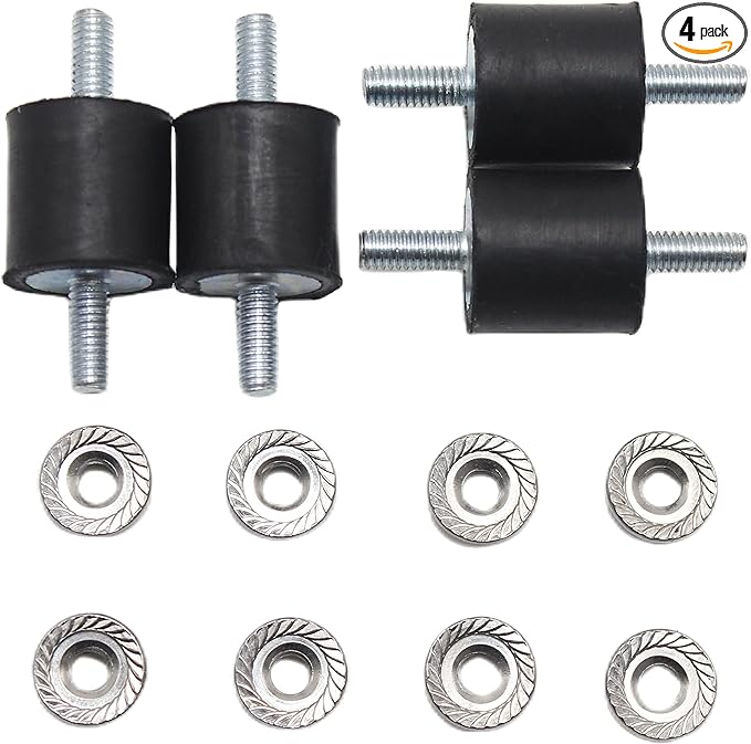 4 Pcs M4 15 x 15 mm Rubber Isolator Mounts Single Stud Shock Absorber with 8 Pcs Locknuts, Cylindrical Anti Vibration Isolation Damping Mounts for Compressors Pumps Generators Motor Engines