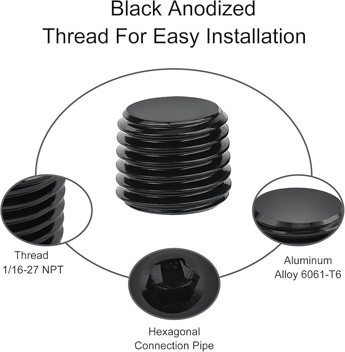 EVIL ENERGY 1/16" NPT Plugs Aluminum Socket Allen Head Black, 2PCS
