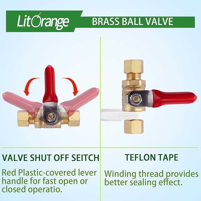 4 Pack Lead-Free Brass Mini Ball Valve Shut Off Switch, 1/4 inch Compression by 1/4 Compression Fitting