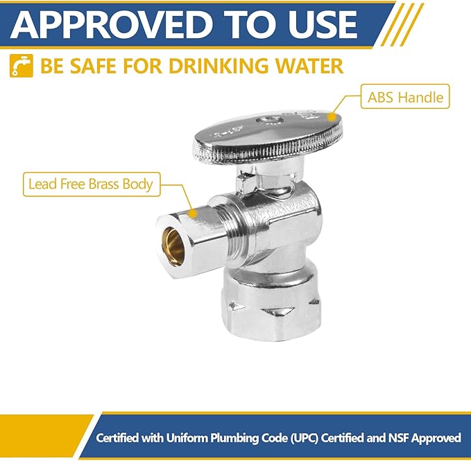 Angle Stop Valve,1/2" FIP Iron Pipe x 3/8" Compression Chrome Angle Shut-off Valve with 1/4 Turn (Pack of 20)(VALVE054-20Pack)