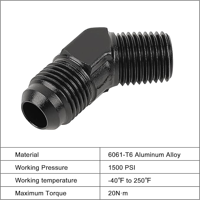 EVIL ENERGY 6AN Male Flare to 1/4" NPT Pipe 45 Degree Fitting Adapter Aluminum Black