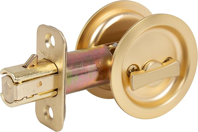 Stone Harbor Hardware Round Pocket Door Lock, Privacy Function, 2-3/8" Backset, Satin Brass
