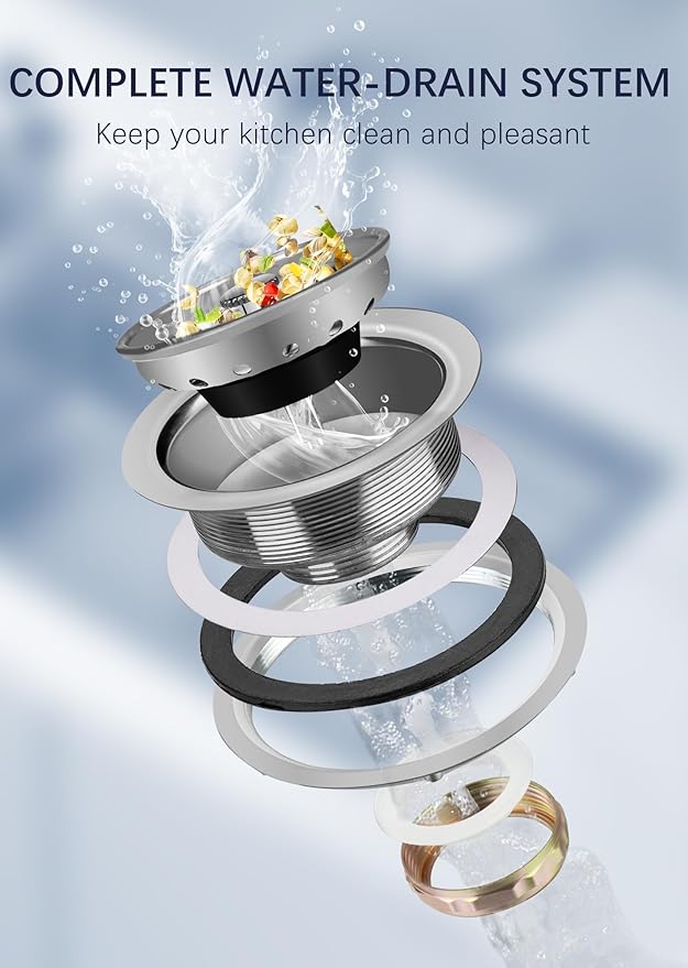 Stainless Steel Commercial Kitchen Sink Drain Assembly for Restaurant Kitchen Sink, 3-1/2 inch Kitchen Sink Drain Kit with Strainer and Stopper, Rustproof and Leakproof