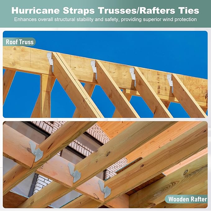 100 Pack Hurricane Straps Brackets, Heavy Duty Hurricane Ties with Black Powder-Coated, Hurricane Straps Trusses/Rafters Ties Brackets Joist Hangers for Wood, Shed, Roof