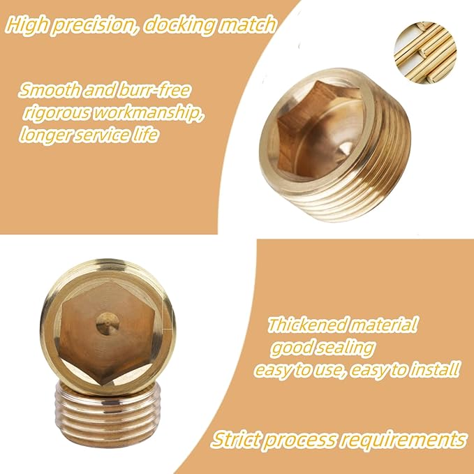 12PCS 1/2" NPT Brass Male Pipe Plug Fitting Hex Counter Sunk Pipe Plug (1/2" NPT)