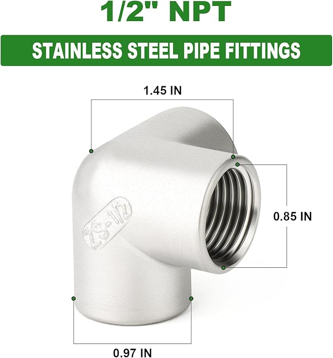 TAISHER 1PCS 304 Stainless Steel 3 Way Corner Pipe Fittings, 1/2" x 1/2" x 1/2" NPT Female Pipe Fittings