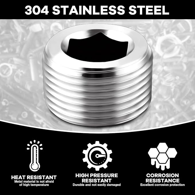 Stainless Steel Internal Hex Countersunk Male Thread Pipe Plug Connector, 3/4" NPT Male (pack of 5)