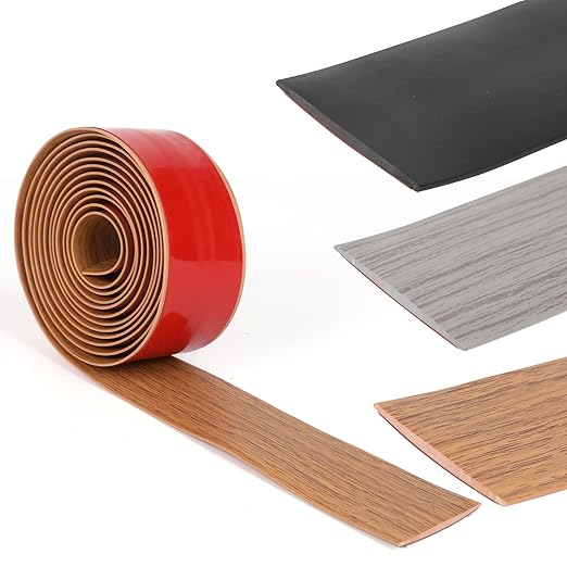 2" x 20Ft Floor Transition Strip Self-Adhesive Cover Strips, Threshold Floor Gap Vinyl Flooring Transitions Strip Laminate Floor Flat Divider Strip for Gaps Carpet Threshold Tiles-Brown Wood Grain