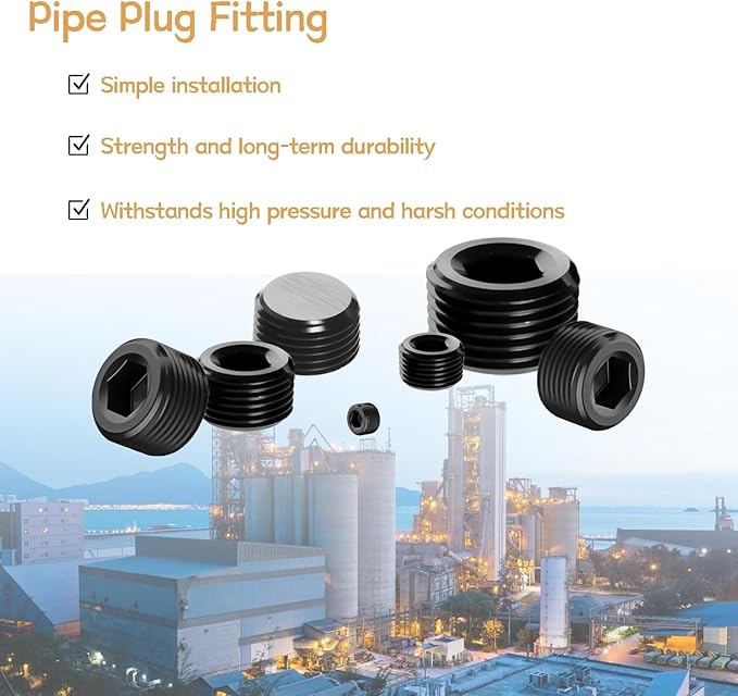 65PCS 6 Size 1/16" 1/8" 1/4" 3/8" 1/2" 3/4" NPT Pipe Fittings, Black Carbon Steel Pipe Plug Socket Set DD032-65