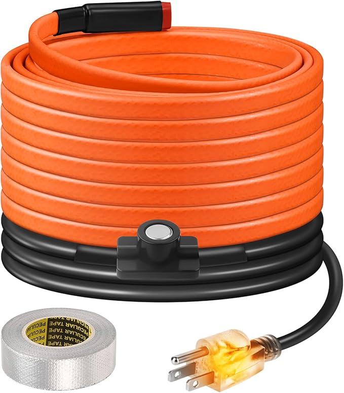 18FT Heat Tape for Water Pipes Freeze Protection IP65 Waterproof 7W/FT 110V BDDFOTO Water Pipe Heat Cable With Thermostat Self-Regulating Pipe Heater for House Garden/RV Camper