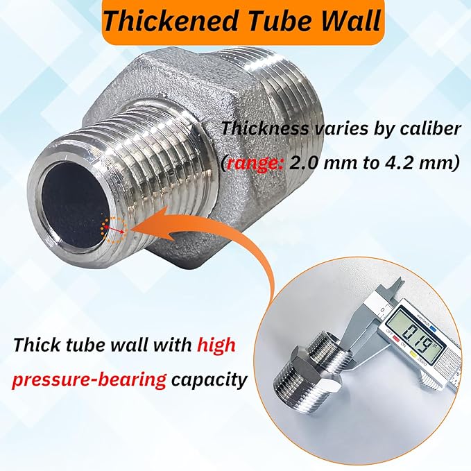 2pcs 1/2" NPT x 1/4" NPT Stainless Steel Nipple, 1/2 to 1/4 Adapter Fitting Reducing Solid Hex Stainless Steel Reducer Fittings for Extending and Connecting Pipes