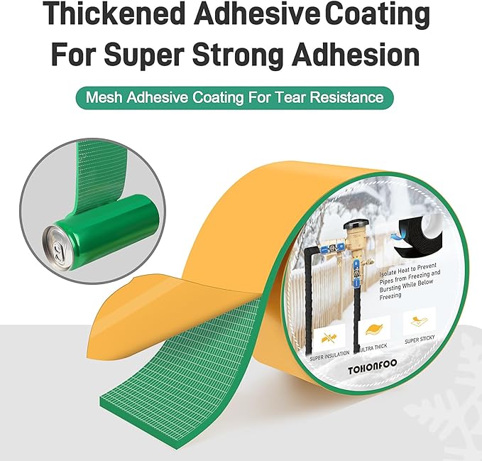 Pipe Insulation Tape, Foam Insulation Tape for Outdoor Pipes Winter Freeze Protection, Foam Pipe Insulation Wrap, Heat Tape for Water Pipes, Copper Pipes, PVC, AC Line, 4in x 15ft, Green