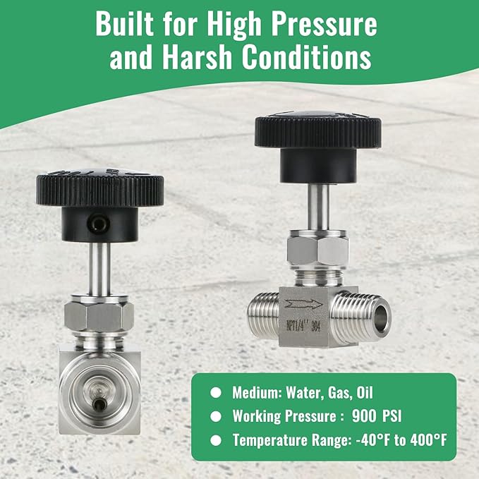 Angry Pony Stainless Steel 304 MNPT 1/4 female Straight Needle Valve, High Pressure Hydraulic Flow Control Valve for Water Oil Gas Systems, 900 PSI