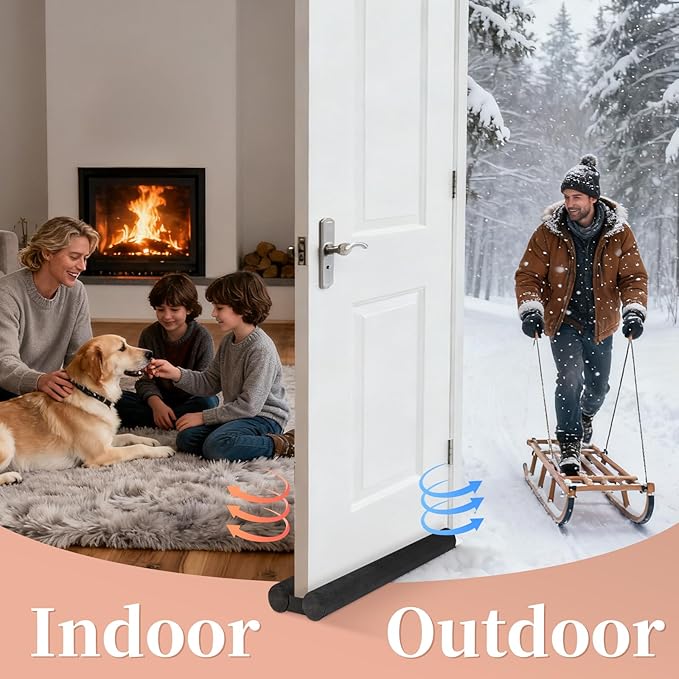 Adjustable Under Door Draft Stopper, 30"-36" Double Side Block Design, Windproof Seal,Noise Blocker, Blocks Cold Air, Draft, Dust, and Light -Black
