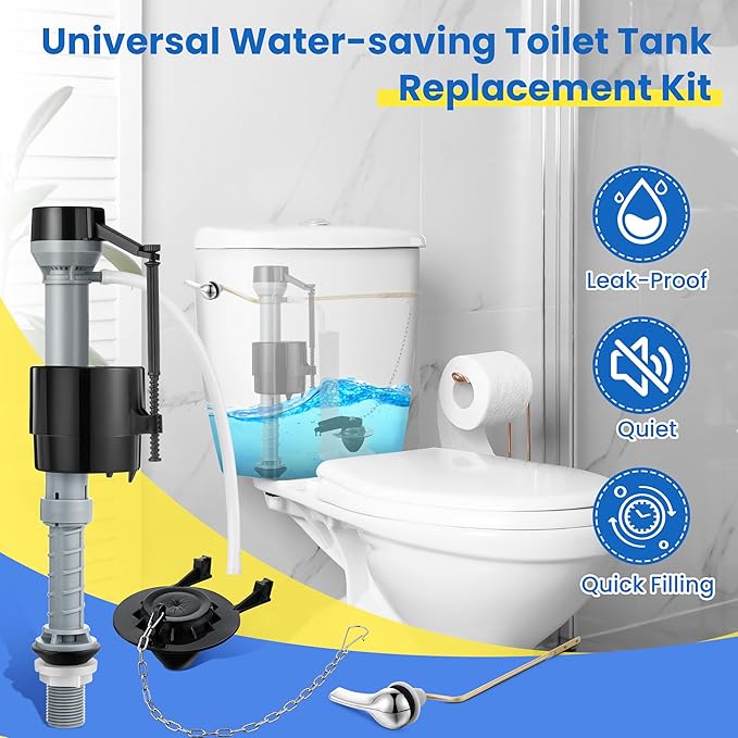 Saillong Universal Toilet Flusher Replacement Kit, Fill Valve, 2-Inch Flapper, Side Mount Handle Lever, Water-Saving, Adjustable Toilet Repair Kit Inside Tank, Easy to Install(1 Set,Dark Grey, Black)